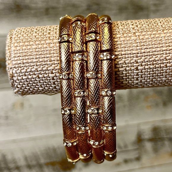 Vintage Exotic Snake Gem Bling Accents Bangle Bracelet Stretch Statement Retro - Picture 2 of 8